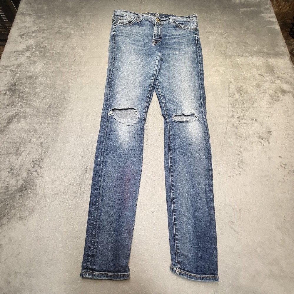 7 For All Mankind Jeans Womens 29 Blue Skinny Extra-Slim Stretch Distressed